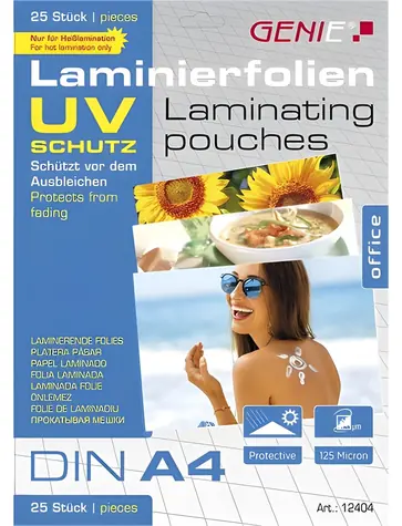 GENIE Laminierfolie A4 / Laminierfolie / 125 µm / UV-Schutz / wasserfest / 25 Stück