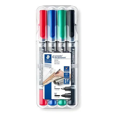 Staedtler Lumocolor Duo / Permanentmarker / 4er-Set / 2 Spitzen (0,6 und 1,0 mm) / wasserfest