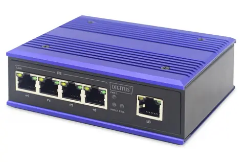 Digitus Industrie-Switch, 5- Port , blau / Switch / 5 x 10/100 Mbit/s / Unmanaged / DIN-Schiene