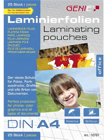 GENIE Laminierfolie A4 / Laminierfolie / 25 Stück / Wasserfest