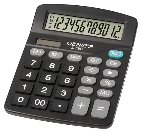 GENIE Basic 225 BD schwarz / Taschenrechner / 12-stelliges neigbares Display / Solar- und batteriebetrieben