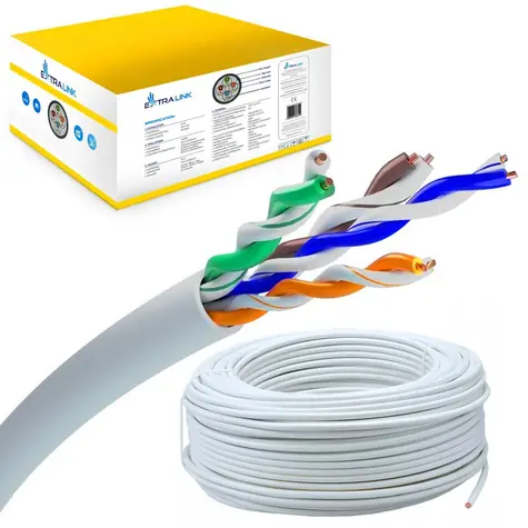 Extralink Cat5e U/UTP grau / Installationskabel / 305 m / Spirale / für den Innenbereich