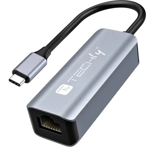 Techly IDATA USB-ETGIGA-CA / USB-C auf RJ-45 Adapter / Gigabit Ethernet / USB 3.2 Gen 1 / Aluminiumgehäuse