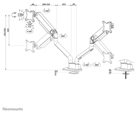 Neomounts TIS DS70S-950BL2 schwarz / Tischhalterung für 2 Monitore / 17-35" / VESA 75x75-100x100 / Tragkraft 18 kg