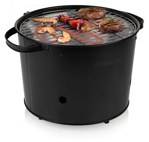 Princess 112240 Hybrid-/Tragbarer Grill / Holzkohle- und Elektrogrill /  32 cm