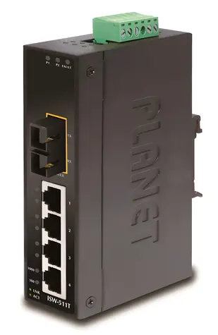 Planet ISW-511T / Industrie-Switch / 4X 100 Mbit/s RJ-45 / 1x 100 FX Multimode / Unmanaged L2 / -40 bis 75 °C