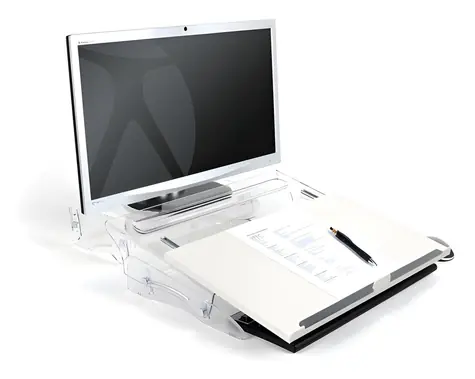 BakkerElkhuizen FlexDesk 630 transparent, weiß / Dokumentenablage / Höhenverstellbar 110-180 mm