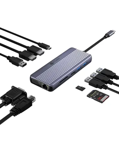 IcyBox IB-DK4062-CPD Anthrazit / Dockingstation / USB-C / 2x HDMI + VGA / 4K 30Hz / USB-A 3.2 Gen1 / PD 100W