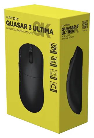 Hator Quasar 3 Ultima 8K Schwarz / Kabellose Gaming-Maus / Optisch / 30000 DPI / 2,4 GHz / Bluetooth / USB-C