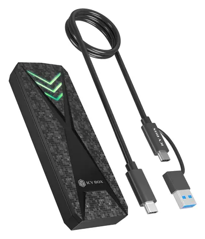 ICY BOX Spade Case 1805 schwarz / Externes Gehäuse für M.2 / M.2 NVMe PCIe SSD / USB 3.2 Gen 2 Typ-C / bis zu 2 TB / RGB