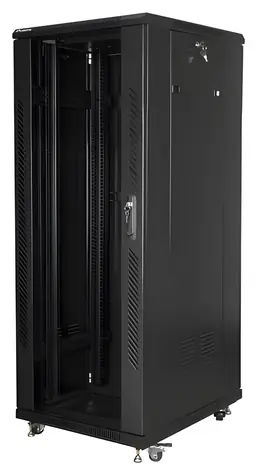 Lanberg FF01-6832-12B schwarz / Rack-Schrank / 19" / 32 HE / 600 x 800 mm / Glastür / Tragfähigkeit 800 kg