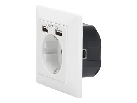 Digitus Unterputzsteckdose mit 2 USB-Anschlüssen, weiß / Steckdose / Integrierte USB-Ladefunktion