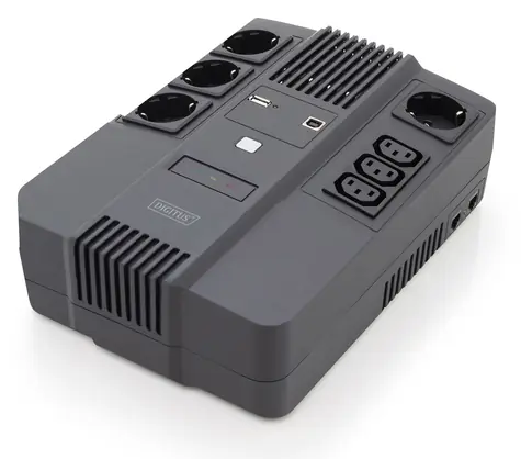 Digitus All-in-One USV / USV-Notstromversorgung / 800 VA / 480 W / 12 V / 9 Ah / 4X CEE 7/7 / USB / RJ45