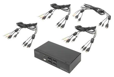 Digitus DS-12880 schwarz / KVM-Switch / 4 Ports / HDMI 4K / USB 2.0 Hub / Audio