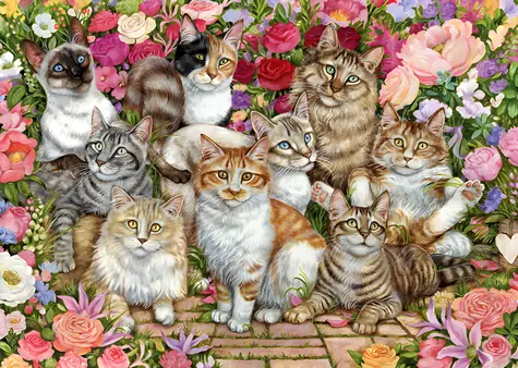 FALCON Puzzle Katzen zwischen Blumen / 1000 Teile / ab 12 Jahren