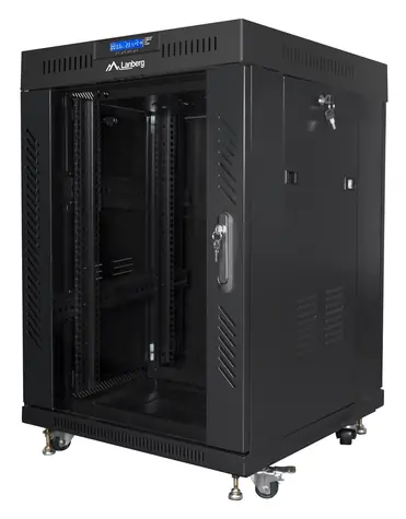 Lanberg 15U 19" schwarz / Rack-Gehäuse / 600×600 mm / Flach verpackt / Glastür / LCD