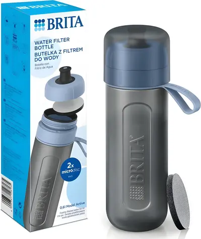 Brita Fill & Go Active blau / Wasserfilterflasche / 0,6 l / 2x MicroDisc-Filter