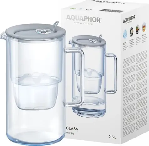 AQUAPHOR Glas 2,5 l grau + 1x Filter / Filterkanne / Filter: Maxfor PLUS Mg