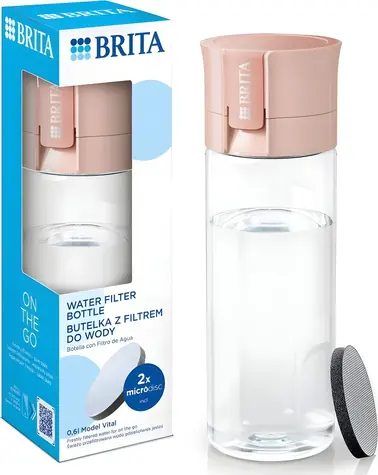 Brita Fill & Go Vital Pfirsich / Wasserfilterflasche / 0,6 l / 2x MicroDisc-Filter