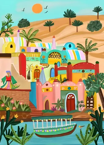 PIECES & PEACE Puzzle Nubisches Dorf / 500 Teile / 34,2 x 47,8 cm