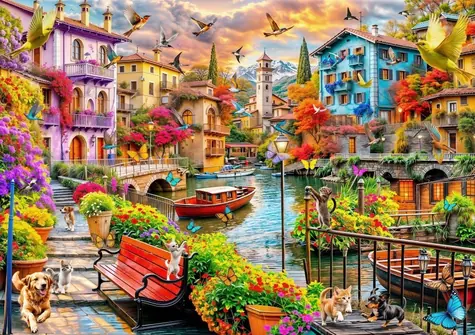 BlueBird Puzzle Dorf am Kanal / 2000 Teile / 98 x 69 cm