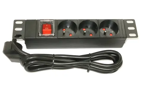 Xtendlan 10"-Verteilerfeld 3x230V schwarz / Verlängerungskabel / 3 Steckdosen / Schalter / 1,8 m