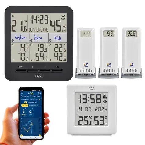 TFA 35.8109 / Wetterstation / WLAN-Gateway + drahtloses Thermometer / 3 Sensoren / Reichweite 100 m