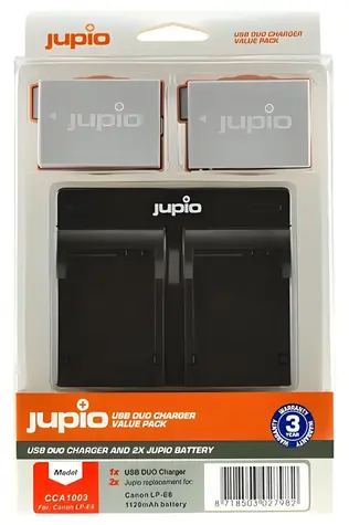 JUPIO LP-E8 / Set mit 2 Akkus + USB-Ladegerät / 1120 mAh / für Canon