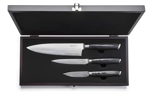 G21 Gourmet Damastmesserset, 3-teilig / Messerset / Klinge mit Damastmuster
