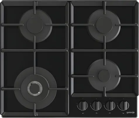 Gorenje GTW641EB schwarz / Gaskochfeld / 60 cm / 4 Brenner / Wokbrenner
