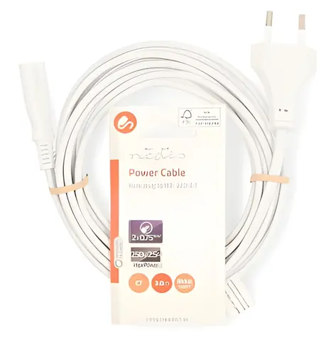 Nedis Stromkabel Euro(M) - IEC-320-C7 3 m Weiß / Stromkabel / Gerade / Flaches PVC