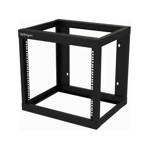 StarTech Wandmontiertes offenes Rack 9U schwarz / Wandmontierter 19"-Schrank / 550 × 457 mm / Tragfähigkeit 80 kg