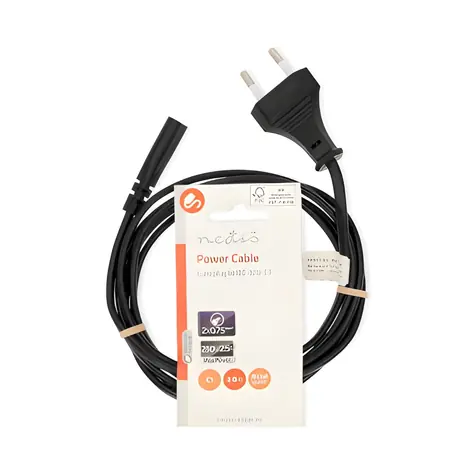 Nedis Stromkabel Euro (M) - IEC-320-C1 Schwarz / Stromkabel / Gerade-Gerade / 2 m