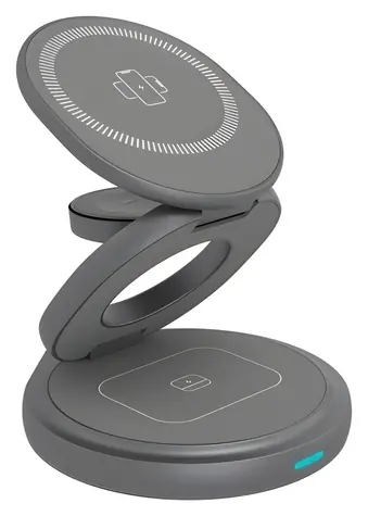 Icy Box IB-SH101-CH grau / Ladestation / 3-in-1 faltbar / Magnetisch / Schnellladefunktion / Aluminium