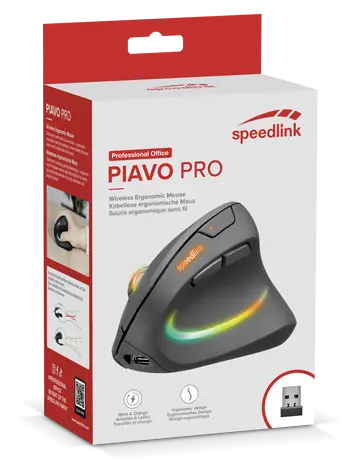 Speed Link PIAVO PRO / Vertikale Maus / Kabellos / Wiederaufladbar / RGB-Hintergrundbeleuchtung