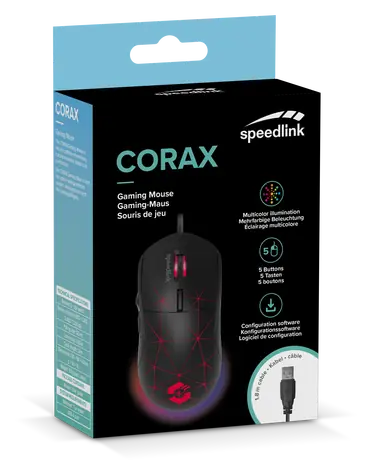 Speed Link SL-680003-BK CORAX Gaming-Maus, schwarz / Gaming-Maus / kabelgebunden / 3200 dpi / 5 Tasten / RGB-Hintergrundbeleuchtung