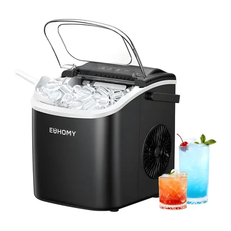 Euhomy IM001 schwarz / Eiswürfelbereiter / 12 kg Eis/Tag / 1,2 l / Selbstreinigungsfunktion