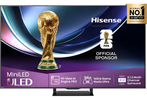 75" Hisense 75U7Q PRO schwarz / Fernseher / Mini-LED QLED / UHD 4K / 165 Hz / DVB-T2, C und S2 / WLAN / 50-W-Lautsprecher
