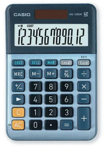 Casio MS-120EM / Tischrechner / 12-stellige Anzeige / Duale Stromversorgung (Solar/Batterie) / Margenberechnung