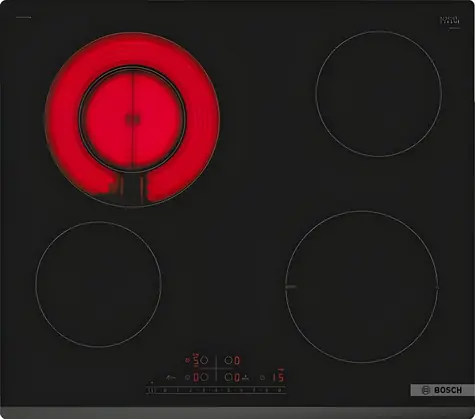 BOSCH PKF631FP3E schwarz / Glaskeramik-Kochfeld / 60 cm / 4 Kochzonen / Boost-Funktion