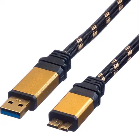 Roline USB-A - Micro-B schwarz-gold / Kabel / Anschluss / 0,8 m