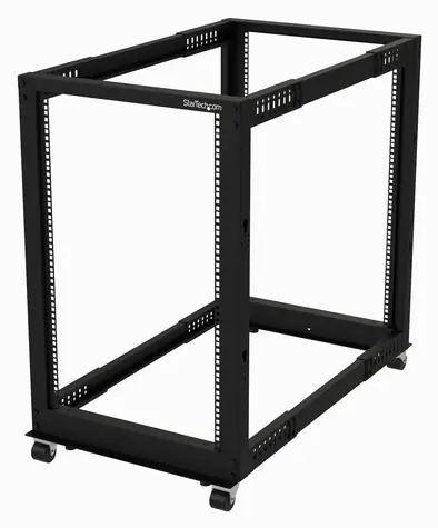 StarTech Open Rack 18U mobil / Offener Schrank / 19" / 4-Pfosten / Tiefe verstellbar 22-40" / mobil
