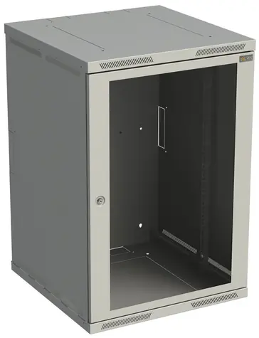 Solarix SENSA-18U-66-11-G grau / Wandschrank / 600 mm / 18 HE / Glastür / RAL 7035