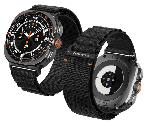 Spigen Textilarmband für Samsung Galaxy Watch 9/8 (46/44/40 mm), schwarz / Nylon / Metallschließe