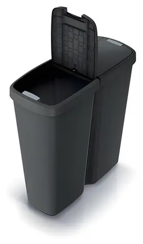 Prosperplast Abfalleimer COMPACTA Q DUO, recycelt, schwarz / 50 l / Kunststoff / schwarzer Deckel