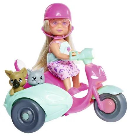 Simba Puppe Evička auf einem Roller mit Beiwagen / 12 cm / ab 3 Jahren
