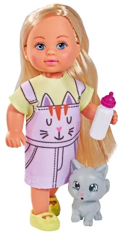 Simba Puppe Evička im Katzenkleid / 12 cm / mit Katze und Trinkflasche