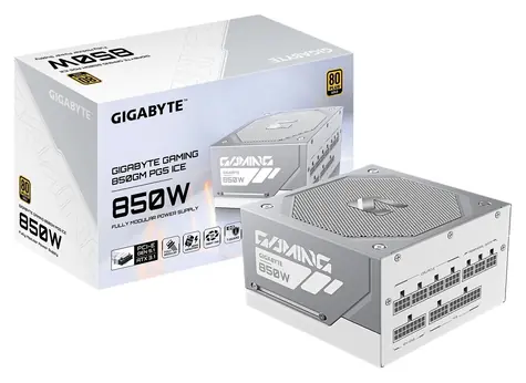 GIGABYTE GAMING 850GM PG5 ICE weiß / Netzteil / 850 W / 80 PLUS Gold / ATX 3.1 / modular / 135-mm-Lüfter