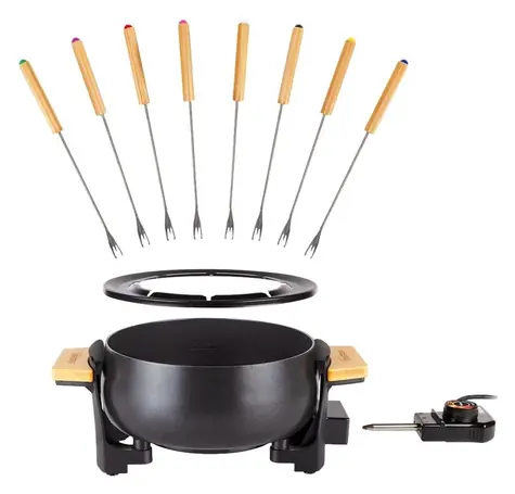 Tristar FO-1108 schwarz / Elektrisches Fondue-Set / Bambusfuß
