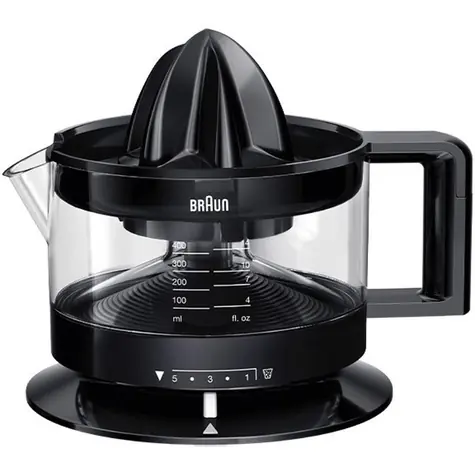 Braun Tribute CJ3000 schwarz / Zitruspresse / 20 W / 400 ml / beidseitige Rotation / 5 Fruchtfleischstufen